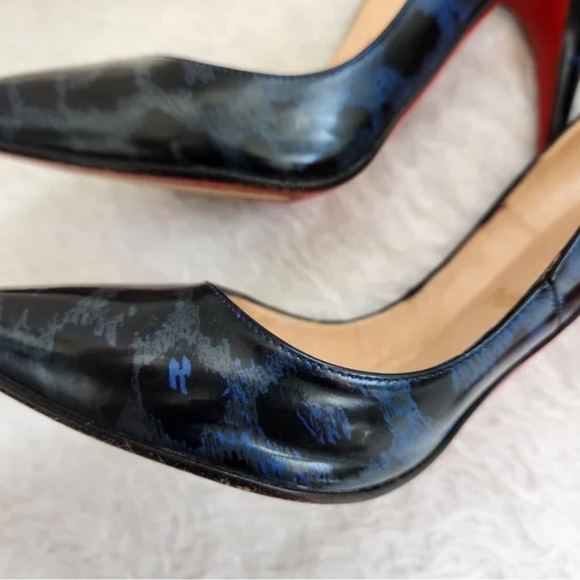 Christian Louboutin Black Blue Patent Leather Animal Print Pigalle 120 Size 37 - Picture 4 of 7